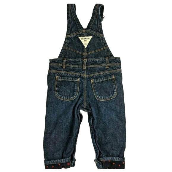 Oshkosh B'Gosh Toddler Girls Fleece Lined Denim Overall Size 12 mo Winter Cozy - Picture 2 of 8